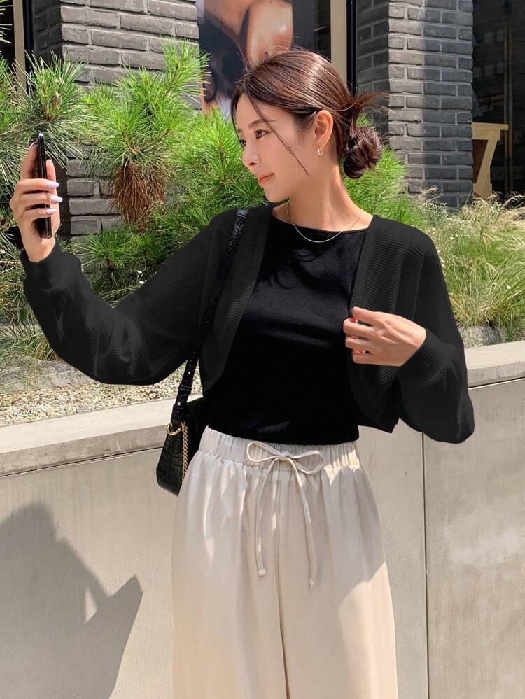 Women's Solid Color Casual/Business Open Front Long Sleeve Jacket For Autumn
