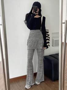 DAZY 女性拼接裙式束邊運動褲 - 灰色 - 查看 7