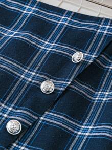 SHEIN Clasi Plus Size Women's Plaid High Slit Hem Skirt - Royal Blue - View 3