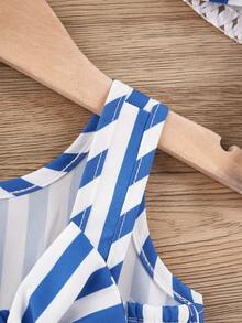Baby Girl Striped Casual Dress - Blue and White - View 3
