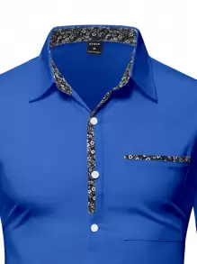 Manfinity Mode Men's Patchwork Floral Long Sleeve Shirt - Blue - View 6