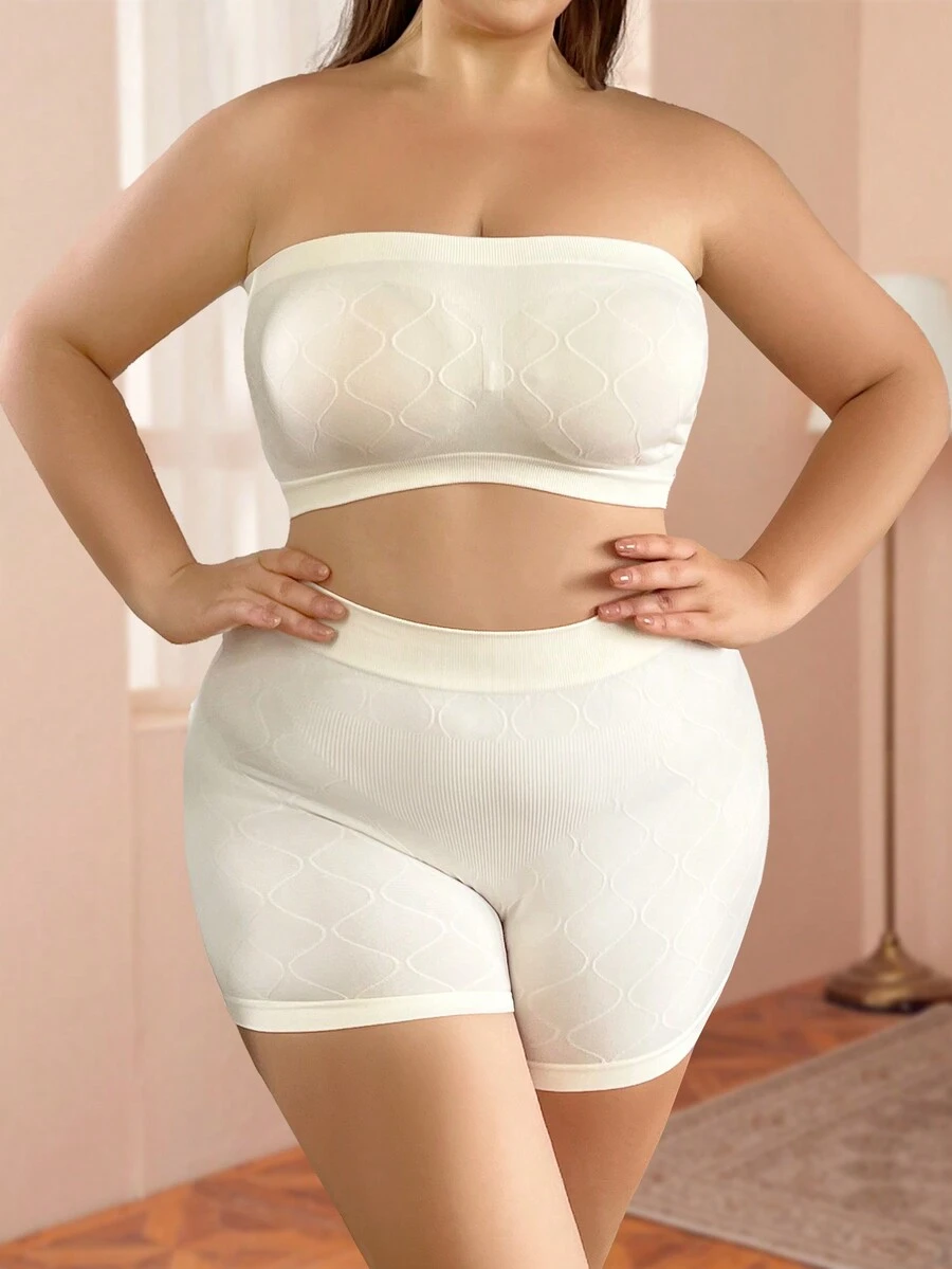 男士大尺碼純色無痕內衣套裝 - 米色 - 查看 1