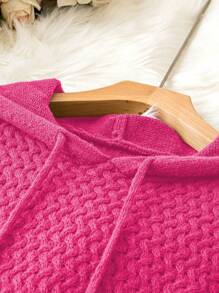 SHEIN LUNE Plus Size Solid Color Drawstring Hooded Sweater Dress Fall Winter Cloth For Women Autumn