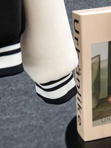 SHEIN 適合青少女的泰迪熊和字母印花棒球夾克和褲子套裝 - 黑色 - 查看 7