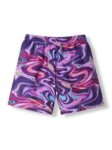 Manfinity VDAYZ 1pc Men's Marble Printed Drawstring Waist Beach Shorts Couples Matching Swimwear Vacation,Hawaiian - Multicolor - View 2