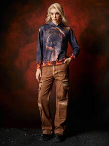 HOUSE OF THE DRAGON X SHEIN Drop Shoulder Graphic Hoodie - Black - View 6