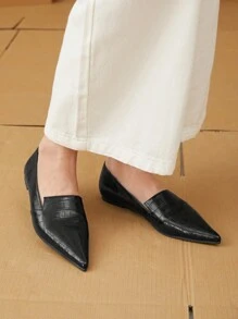 女士時尚鱷魚紋黑色平底鞋 - 黑色 - 查看 5