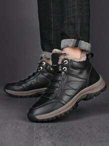 男士冬季防風、加絨內裡、防滑、高幫、大尺碼戶外攀登鞋,適用於青少年 - 黑色 - 查看 1