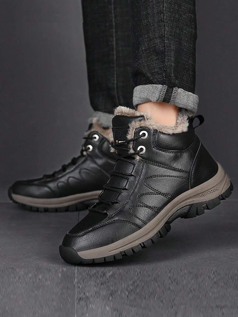 男士冬季防風、加絨內裡、防滑、高幫、大尺碼戶外攀登鞋,適用於青少年 - 黑色 - 查看 1