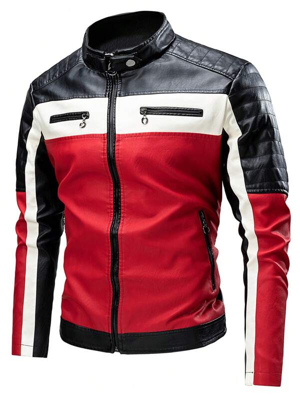 Homme Veste À Blocs De Couleurs Zippé