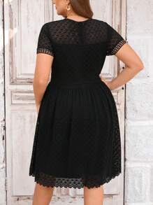 SHEIN Clasi Plus Size Short Sleeve Lace  Black Dress - Black - View 2