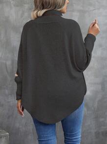 Calvaya Women's Plus Size Button Decorated Turtleneck Sweater Knit Pullover Fall Winter Autumn - Black - View 2