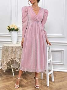 女裝春秋季日常穿仙女風長袖a字洋裝 - 粉色 - 查看 1