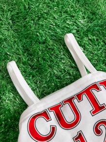 2pcs/Set Spring/Summer Baby Girls' Letter Print Denim Short With Distressed Effect And Sleeveless Top, Fashionable Outfits