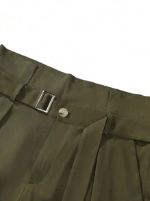 Manfinity Homme Men's Paper Bag Waist Straight Leg Trousers - Army Green - View 4