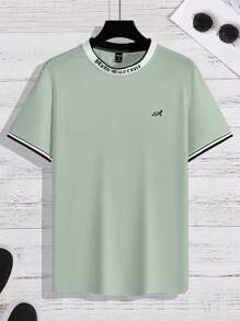 Manfinity Homme Camiseta De Manga Corta Con Estampado De Rayas De Color En Contraste Para Hombre
