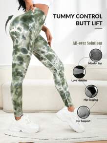 無縫高彈力寬腰帶運動緊身褲 - 彩色 - 查看 2