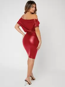 SHEIN SXY Pu Off Shoulder Elegant Dress - Red - View 2