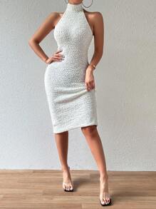 Chiquease Backless Halter Neck Dress - Beige - View 1