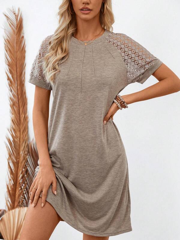 SHEIN LUNE Ladies' Summer Sports Leisure Lace Patchwork T-Shirt Dress