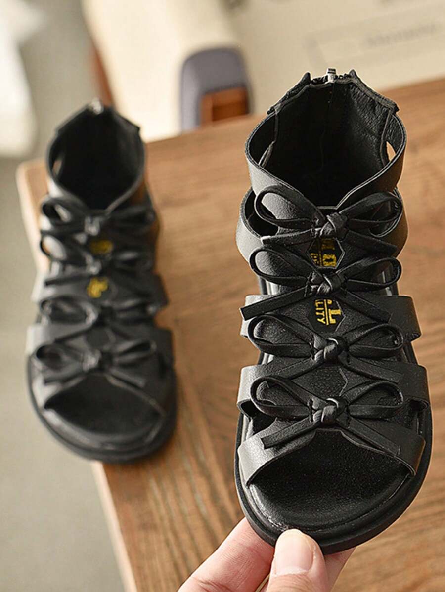 Kids' Flat Roman Sandals - Black - View 1