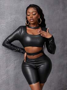 Slaydiva Black Hollow Out Bodycon Romper - Black - View 2