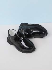 1雙男童亮黑色皮鞋,軟底、韓式、平底鞋,適用於春秋季節、學生（中大碼）、表演鞋 - 黑色 - 查看 8