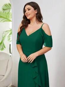 Women Plus Size Off The Should Ruffle Split Thigh Bridesmaid Dress Elegant Wedding Guest Dress