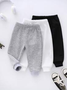 3入組寶寶男童休閒純色彈性腰運動長褲,適用於春秋季節 - 彩色 - 查看 1