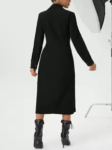 SHEIN Essnce Ladies Corduroy Button Front Dress - Black - View 2