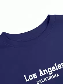 INAWLY 女士字母印花圓領運動服套裝 - 藏蓝色 - 查看 3