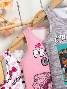 SHEIN 少女可愛娃娃印花背心,完美適用於夏日假期、旅行和派對 - 彩色 - 查看 4