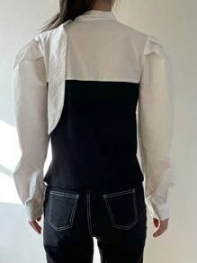 DAZY Women's Colorblock Bow Tie Neck Blouse With Leg-Of-Mutton Sleeves,Ruffle Long Sleeve Women Tops - Black - View 2