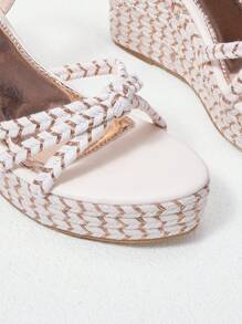 Styleloop Sandalia De Plataforma De Moda Para Mujer Con Tacón De Cuña Y Correa De Tobillo Trenzada Simple, Zapatos Estilo Bohemio Para Primavera/verano De Mujer - Albaricoque - Ver 2