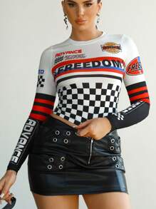 SHEIN ICON Của phụ nữ Thon gọn Tay áo dài Áo thun Với Tương phản In thư - Nhiều màu - Xem 4