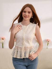 Aveloria Rosie 女式荷葉邊蕾絲背心上衣 - 白色 - 查看 3