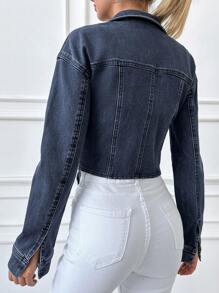 RueChic Women's Zip Fly Denim Jacket - Dark Wash - View 3