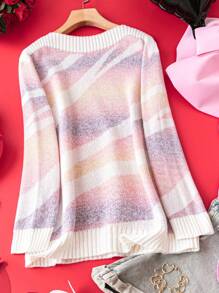 SHEIN LUNE Jersey De Cuello Redondo Para Mujer De Talla Grande Con Bloque De Color Y Sin Cierre