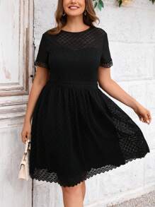 SHEIN Clasi Plus Size Short Sleeve Lace  Black Dress - Black - View 5