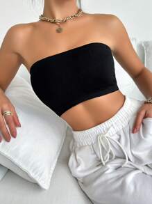 Reggiseno Da Donna Monocolore Senza Spalline Con Dettagli Traforati - nero - Visualizzare 4