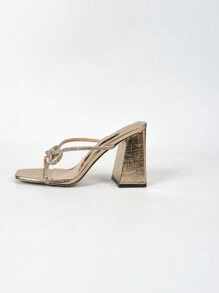 New Arrival Metallic Thick High Heel Square Toe Women's Sandals - Silver - View 6