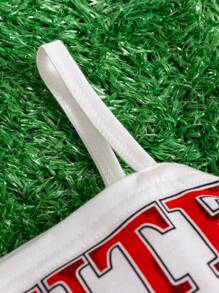 2pcs/Set Spring/Summer Baby Girls' Letter Print Denim Short With Distressed Effect And Sleeveless Top, Fashionable Outfits