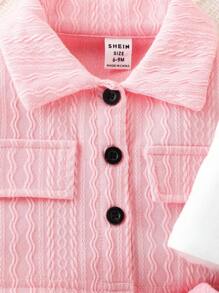 SHEIN Conjunto Elegante Vintage De Tres Piezas Para Niña Con Chaqueta Y Falda Abotonada Exquisita, Para Primavera Y Otoño - Rosa - Ver 4