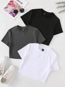 Chiquease Women's Plus Size Solid Color Round Neck Short Sleeve T-Shirt - Multicolor - View 1