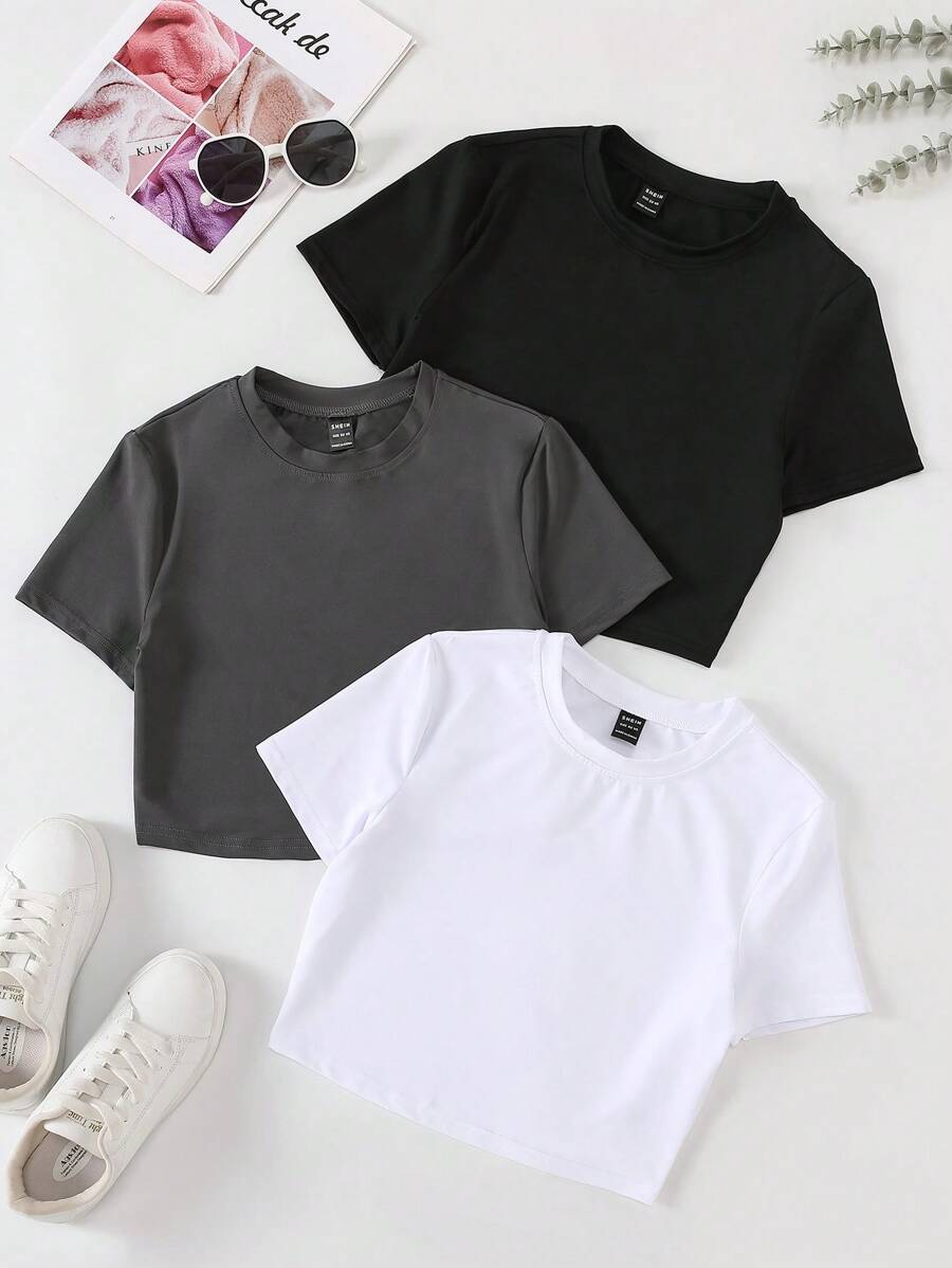 Chiquease Women's Plus Size Solid Color Round Neck Short Sleeve T-Shirt - Multicolor - View 1