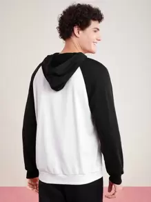 HELLO KITTY AND FRIENDS | SHEIN 男士卡通圖案拼色連帽衫 - 黑與白 - 查看 2