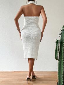 Chiquease Backless Halter Neck Dress - Beige - View 2