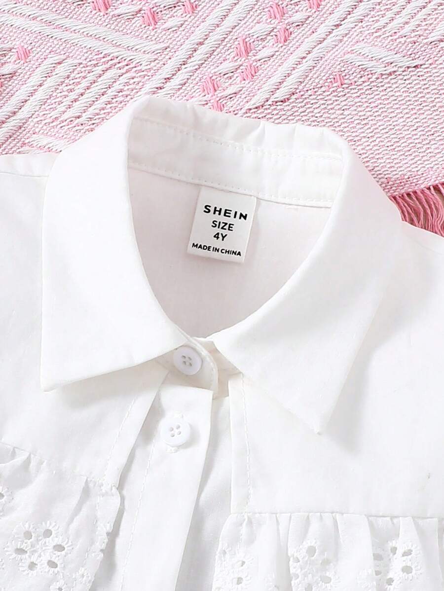 SHEIN Kids FANZEY Little Girls' Button Up Hollow Out Embroidered Shirt