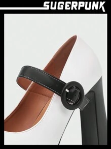 Sugerpunk Y2k 女款黑白拼色防水台厚跟鞋 - 白色 - 查看 7