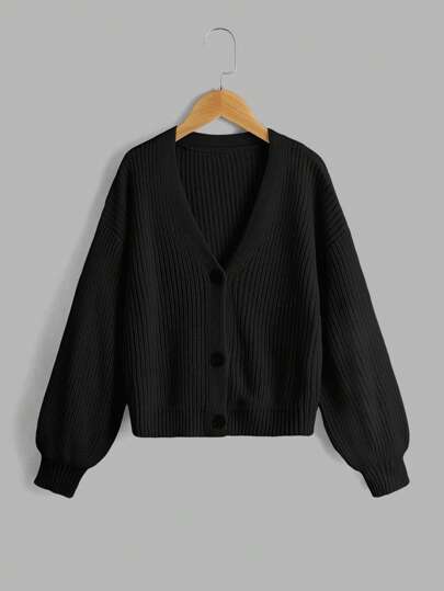 SHEIN Tween Girls' Solid Color Drop Shoulder Casual Cardigan In Fall/Winter